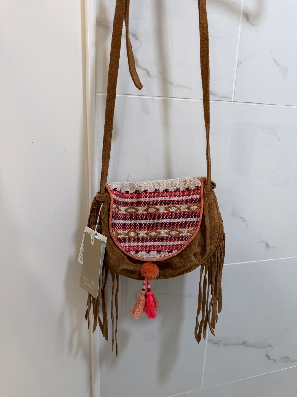 NWT Zara Boho Suede Fringe Crossbody Bag
